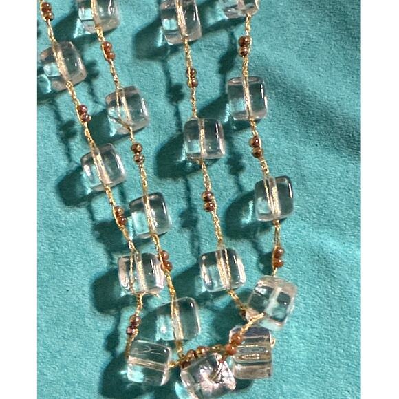 Handcrafted Clear & Gold Tone Beaded Necklace - 50 Inches - Picture 4 of 9
